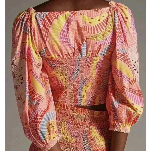 Farm Rio Anthropologie Embroidered Tropical Blouse Bananas L Long Sleeve Shirt - Picture 2 of 9